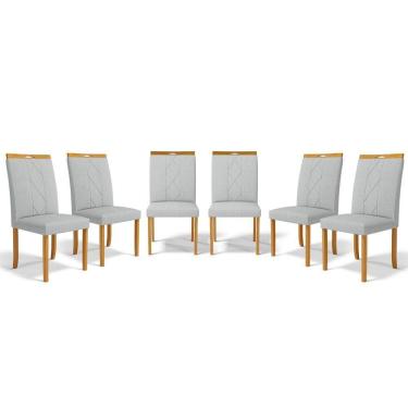 Imagem de Kit Com 6 Cadeiras Ana Madeira Maciça Estofadas Para Mesa De Jantar Linho Cinza 407