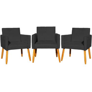 Imagem de Kit 3 Poltronas Para Recepção Nina Suede Cores Pé Palito 30cm Castanho - Suede