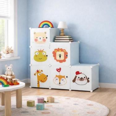 Imagem de Armário Modular Infantil 6 Portas  Guarda-Roupa Multiuso, Estante Orga