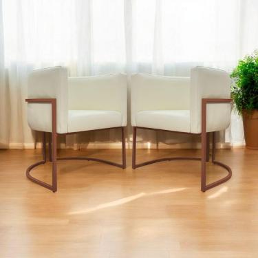 Imagem de Kit 2 Poltronas Recepção Luna Base De Ferro Bronze - Bege Corino