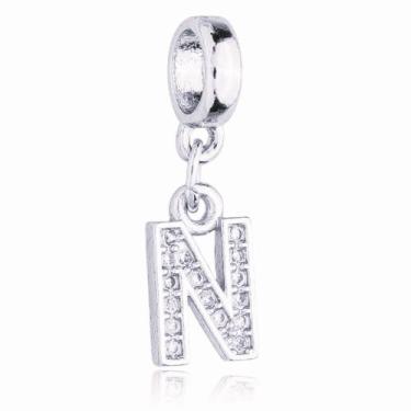 Imagem de Berloque Letra N Cravejada Zircônia Banhado Prata 925 - WORK SEMIJOIAS