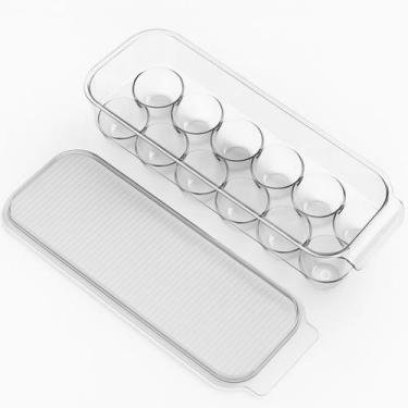 Imagem de Porta Ovos Organizador Bandeja 12 Uni Com tampa Empilhável Cozinha - I
