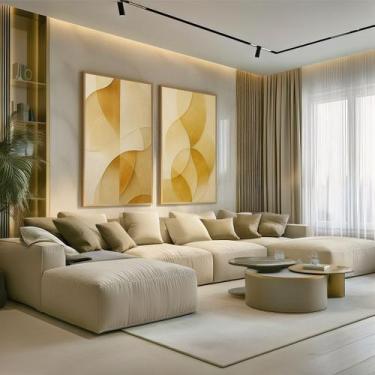 Imagem de Conjunto 2 Quadros Decorativos com Moldura Caixa Dourado Moderno  para