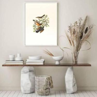 Imagem de Quadro Passarinhos 33X24Cm - Com Vidro Moldura Branca - Quadros On-Lin