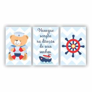 Imagem de Kit Placas Quadros 3 Pçs 20X30 Infantil Urso Marinheiro - X4adesivos