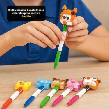 Imagem de Kit 12 Canetas Blocos De Montar Coloridas - Régua-Bloc