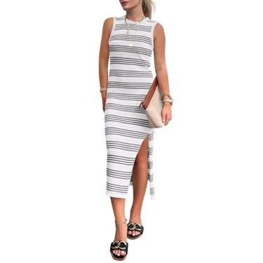 Imagem de Vestido PRETTYGARDEN Midi Justo Listrado Sem Manga M