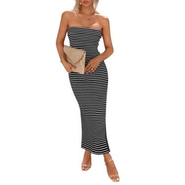 Imagem de Vestido Longo PRETTYGARDEN sem alça Canelado Preto P