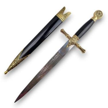 Imagem de Adaga Maçônica Com Lâmina Lisa De Aço E Cabo Preto Preto E Dourado - T