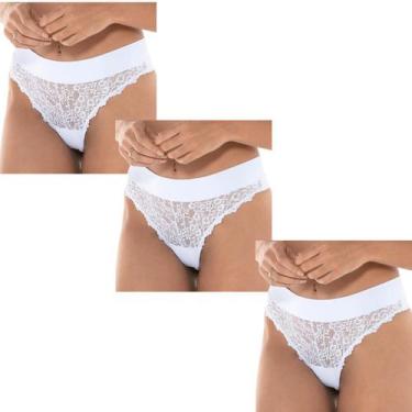 Imagem de Kit 3 Calcinhas Fio Dental Vanille DeMillus Renda Cós Duplo, Branco, E