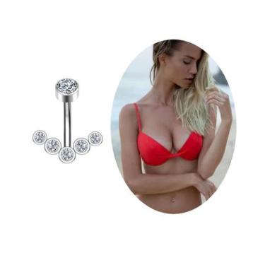 Imagem de Piercing umbigo delicado 5 pontos luz modelo aço cirúrgico Cor:Pratead