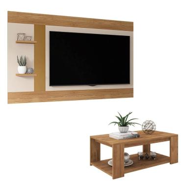 Imagem de Conjunto Sala De Estar Painel Mesa Discovery Marrom Caemmun