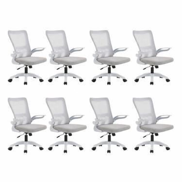 Imagem de Kit com 8 Cadeiras de Escritório Diretor com Sistema Relax Baltimore Branco/Cinza