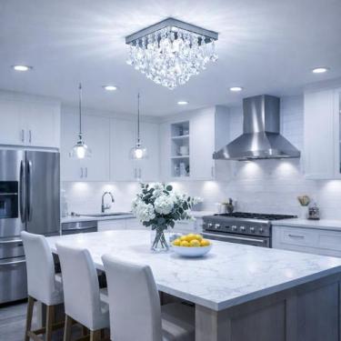 Imagem de Lustre Plafon Inox Cristal Quadrado Luxuoso Moderno 30cm - LUXOR STORE