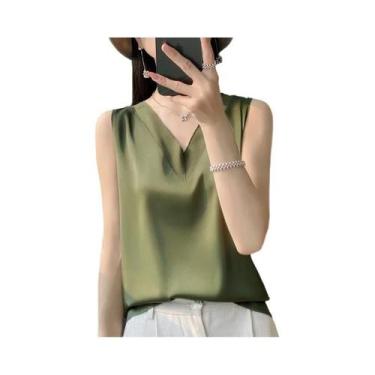 Imagem de Camiseta Feminina De Verão Em Seda Sintética Com Manga Curta Elegante 