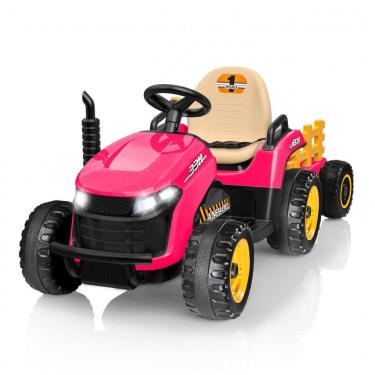 Imagem de Trator Infantil Elétrico ANPABO Rosa 24V, Trailer Basculante Removível, Pneus EVA, Controle Remoto com Som Realista e Bluetooth