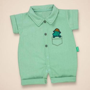 Imagem de Macacão Camisa Ecolinho Bordado 3D para Bebês até 12 Meses Cor:aquamar