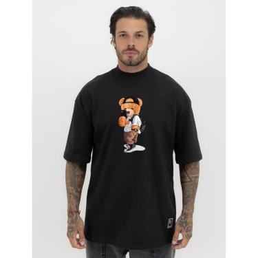 Imagem de Camiseta Camisa Oversized Gola Alta Estampa Teddy Urso Selfie Streetwear Algodão Premium Preto-Masculino