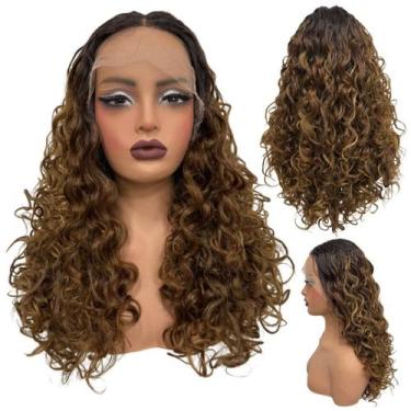 Imagem de Peruca cacheada front lace 55cm ondulada RH4/33/22 loira omb - LIONSWI