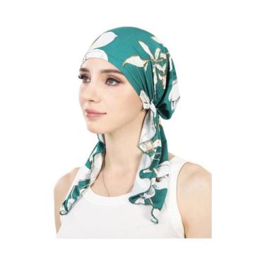 Imagem de Hijab Turbante Feminino Muçulmano Com Estampa, Elástico, Cauda Longa, 