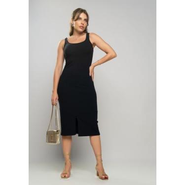 Imagem de Vestido Midi Fenda Canelado Preto Salvatore, P