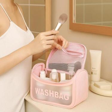 Imagem de Necessaire Feminina Bolsa Mão Alça Viagem Estojo Maquiagem Higiene Per