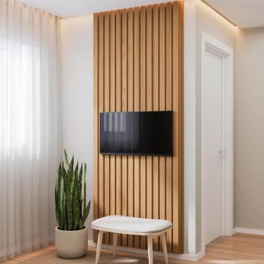 Imagem de Painel Ripado para TV até 32 Polegadas 80cmx230cm Aruá CabeCasa MadeiraOriginals Jatoba