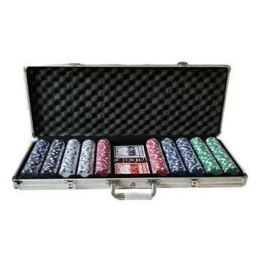 Imagem de Maleta De Poker Completo 500 Fichas 2 Baralhos E 5 Dados - Kadê