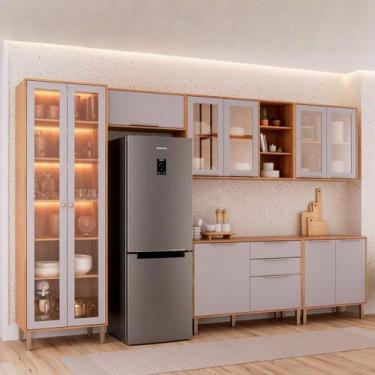 Imagem de Cozinha Modulada 6 Peças Brilhante com 1 Cristaleira 2 Balcões 3 Armár