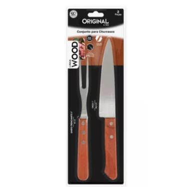 Imagem de Conjunto Churrasco Kit Garfo Faca De Madeira