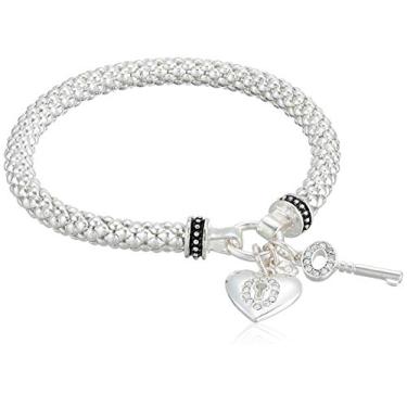 Imagem de NINE WEST Pulseira elástica feminina com chave de coração de prata, tamanho: 0, 0, Vidro