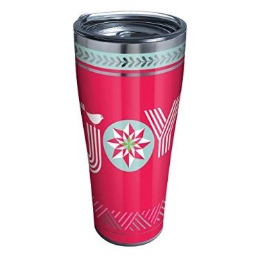 Imagem de Copo térmico Tervis Christmas Joy de aço inoxidável com tampa de martelo transparente e preto, 850 g, prata