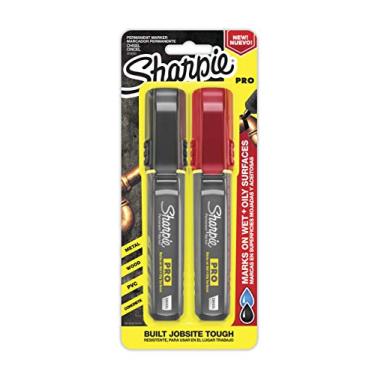 Imagem de SHARPIE PRO Marcador permanente, médio, ponta de cinzel, cores sortidas, preto e vermelho, 2 unidades (2018333)