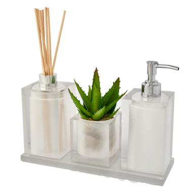 Imagem de Kit Lavabo Premium 4 Peças em resina Cinza Tampa prata