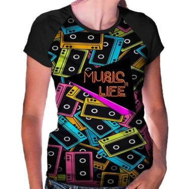 Imagem de Camiseta Raglan Baby Look Music Life Fita Musica Ref:487 - Smoke