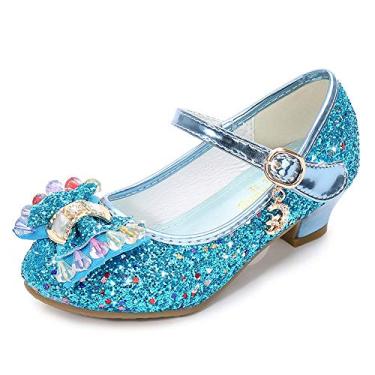 Imagem de TangDao Sapatos sociais infantis para meninas, festa de casamento, brilhante, Mary Jane, salto alto, princesa, flor, sapatos de lantejoulas com glitter, para meninas pequenas e grandes,