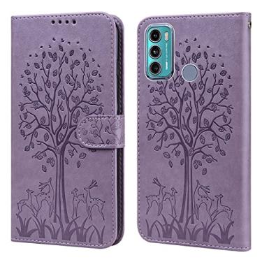 Imagem de For Motorola Moto G60 Tree & Deer Pattern Pressed Printing Horizontal Flip Leather Phone Case