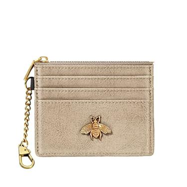 Imagem de SEAVILIA Porta-cartões carteira feminina com janela de identificação RFID porta-moedas, presentes de abelha, carteira pequena minimalista, Caqui, Minimalista