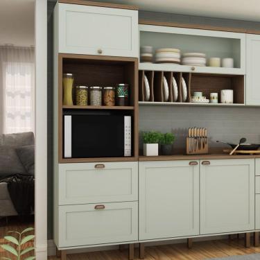 Imagem de Torre para 2 Fornos 2 Portas 1 Gaveta Iluminata Genialflex Verde Mint/Ébano Fosco