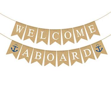 Imagem de Rainlemon Jute Burlap Welcome Aboard Banner Nautical Boy Baby Shower Birthday Party Nursery Garland Decoração