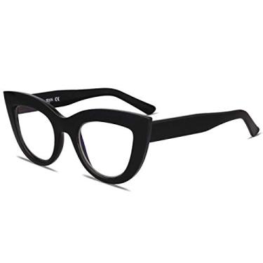 Imagem de SOJOS Óculos de bloqueio de luz azul retrô vintage Cateye óculos para mulheres armação de plástico Hipster Party SJ5025, C1 Black Frame, Middle