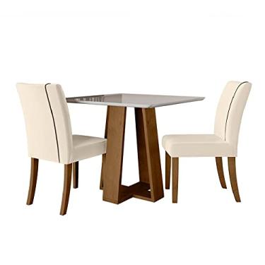 Imagem de Conjunto de Mesa Sala de Jantar Atenas com 2 Cadeiras Carvalho/off White/bege 0,90m Quadrada Dobuê