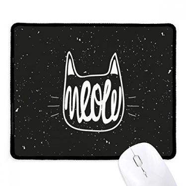 Imagem de Mouse pad Meow Cat preto e branco antiderrapante com citação de gato para escritório, bordas costuradas para presente