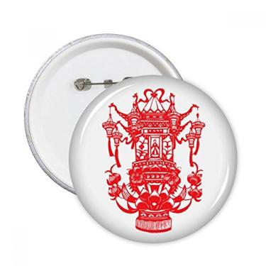 Imagem de Lanterna chinesa vermelha padrão lótus pinos redondos distintivo decoração roupas 5 peças presente