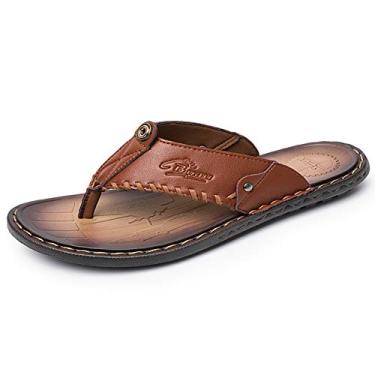 Imagem de MXTSH Chinelo masculino casual de couro para casa chinelos de borracha masculinos, Coffee Flip Flops, 9.5