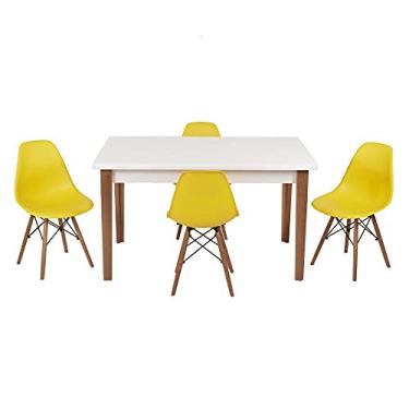 Imagem de Conjunto Mesa de Jantar Luiza 135cm Branca com 4 Cadeiras Eames Eiffel - Amarelo