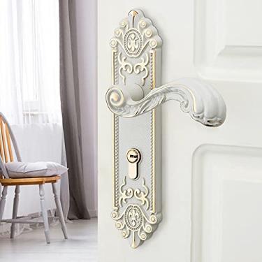Imagem de Maçaneta da porta de encaixe do quarto vintage mudo Fechadura de segurança Split Silent Lock Móveis para portas internas, Lvory branco