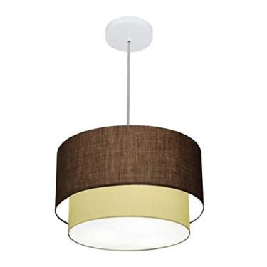 Imagem de Lustre Pendente Duplo Cúpula Tecido 25/40x35, Vivare Iluminação, Pendente4160 LCLA, Café/Bege, Médio