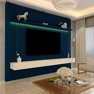 Imagem de Home Ripado Para Tv 85 Polegadas Com Led 230x217 Nobre Gelius Azul/off White