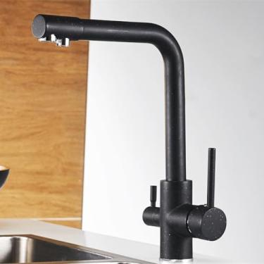 Imagem de Torneiras com filtro de torneiras de cozinha, torneira misturadora montada no deck, rotação 360 com purificação de água, torneira misturadora, cor preta com ponto